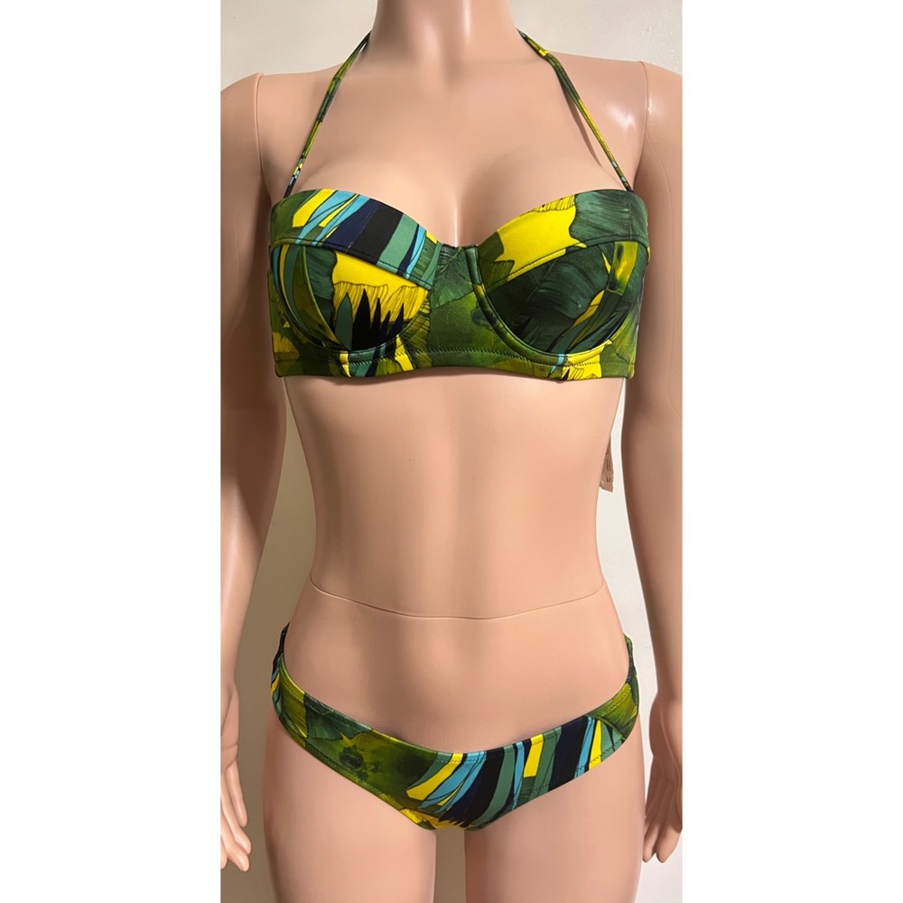 NWT J. CREW Set Jungle Tropical Leaf Green Yellow Mix Bikini 34B XS Set - Picture 3 of 13